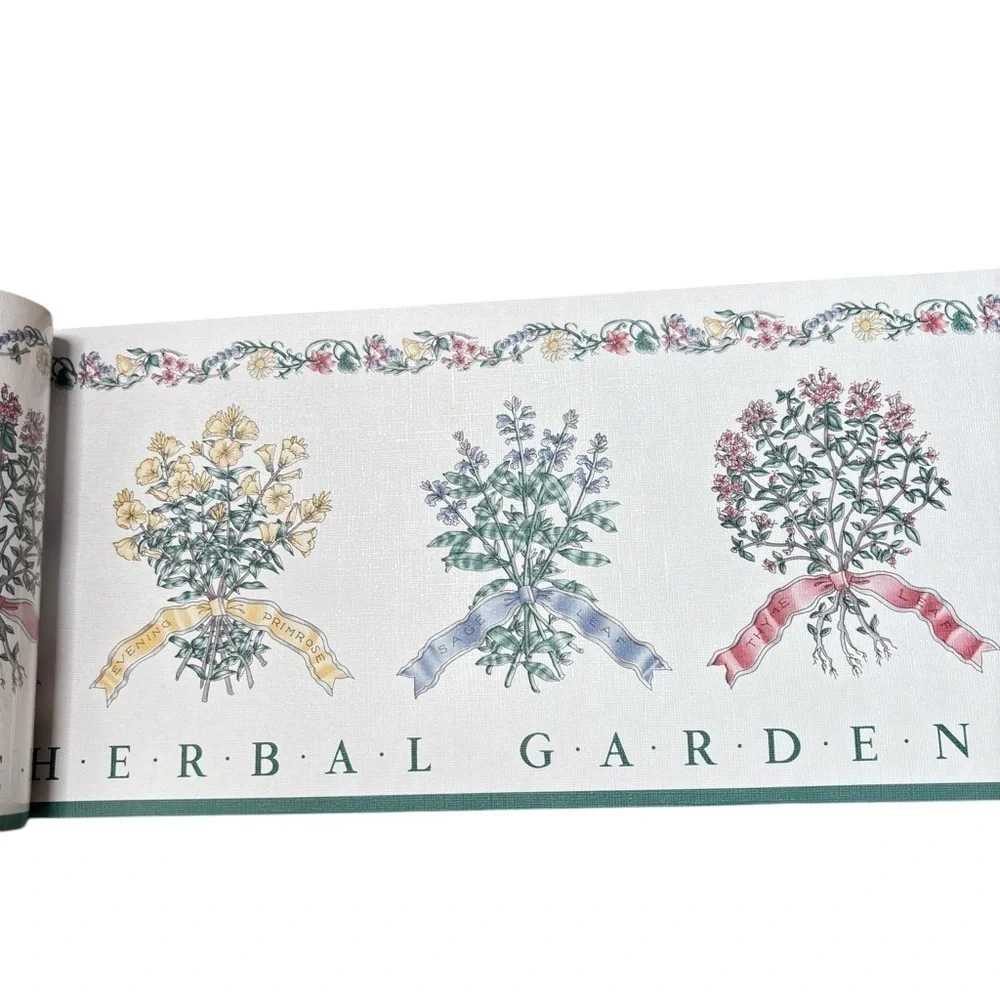 VTG Traditional English Garden Floral Herbs Wallpaper Border 5 YD X 7